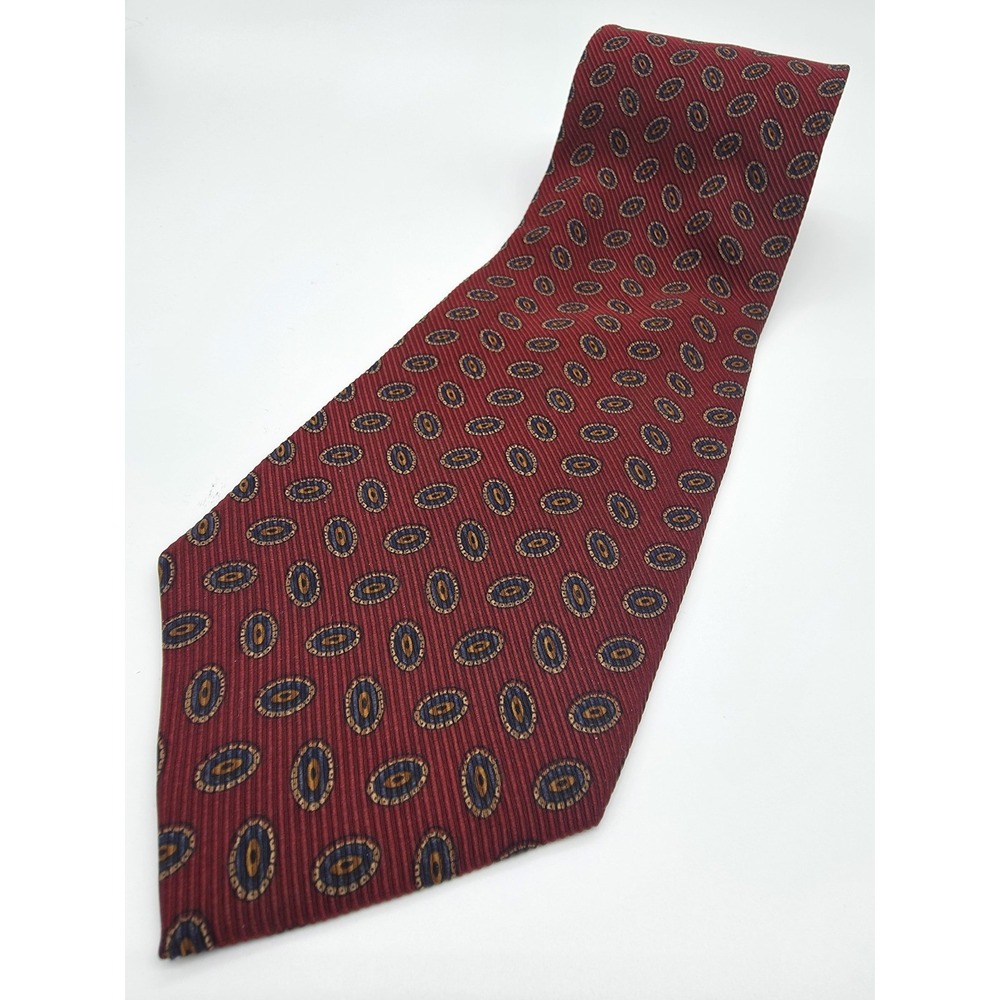 VTG Joseph & Lyman Men's Silk Blend Tie Made In USA Red Geometric 58" x 3.75"